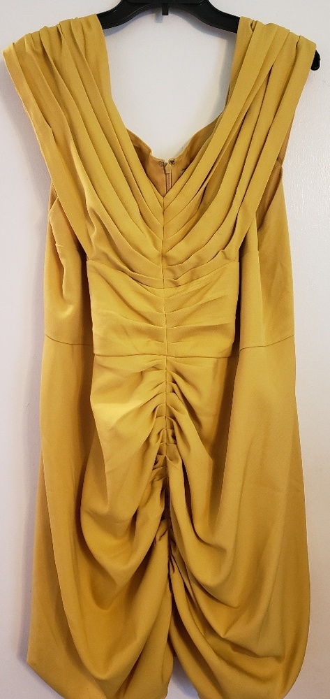 Mustard ruching cocktail dress